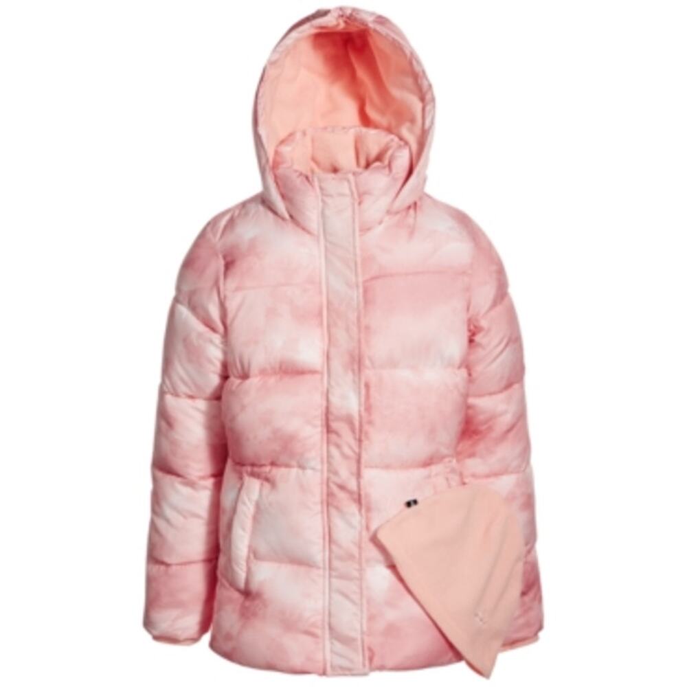 CB SPORTS Puffer Jacket Girls Large 14-16 Pink Tie Dye Coat + Free Fleece Beanie